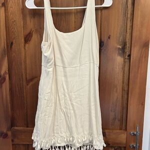 Lulu's Cream Mini Dress with Tassel Hem